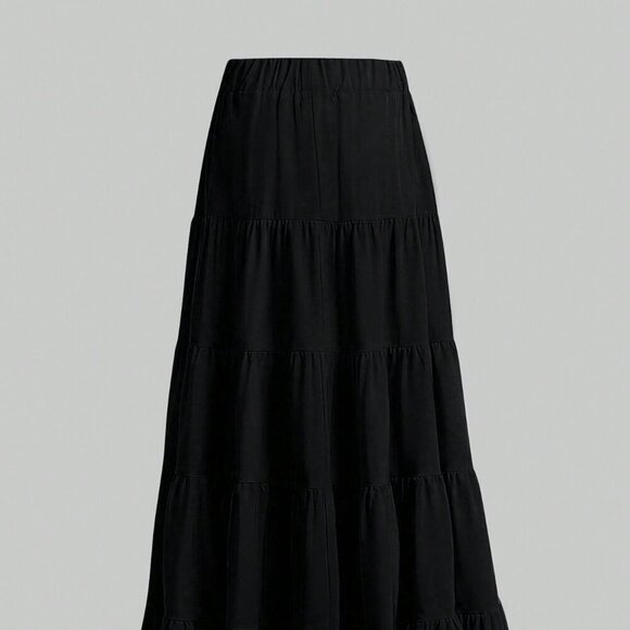 Black Casual Women's Solid Color A-Line Loose Skirt - Picture 2 of 7